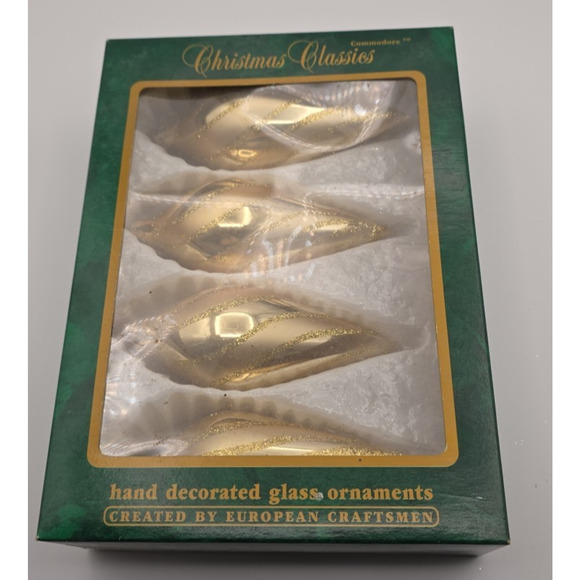 VTG Hand Decorated Commodore Teardrop Silver & Gold Glass Ornaments Romania - Picture 1 of 5